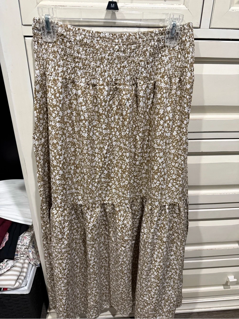 Floral Tiered Maxi Skirt - Tan/White